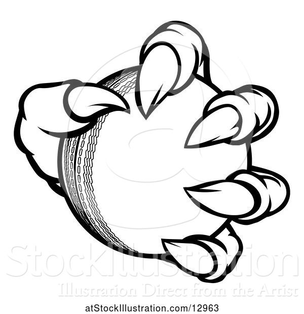 Vector Illustration of Black and White Monster or Eagle Claw Holding a Cricket Ball