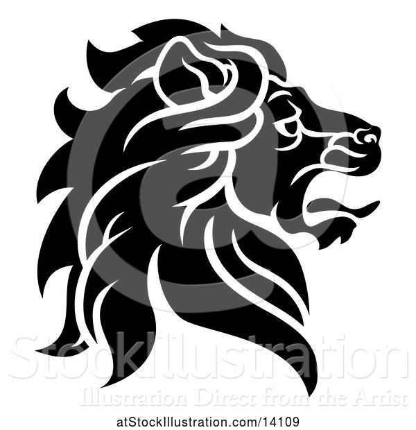 Vector Illustration of Black and White Noble Male Lion Head in Profile