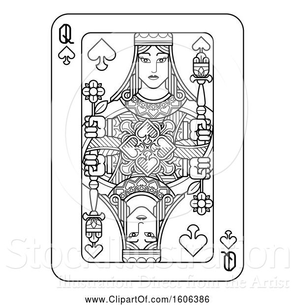 Vector Illustration of Black and White Queen of Spades Playing Card