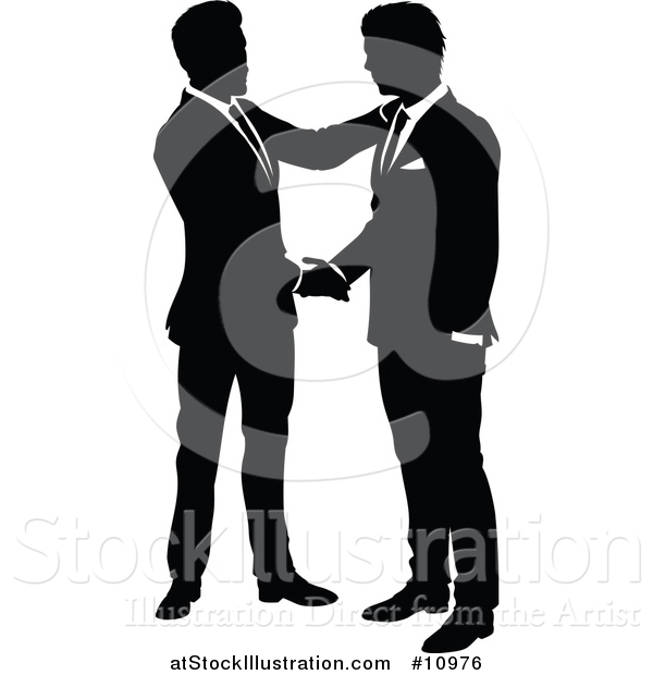 Vector Illustration of Black and White Silhouetted Business Men Shaking Hands