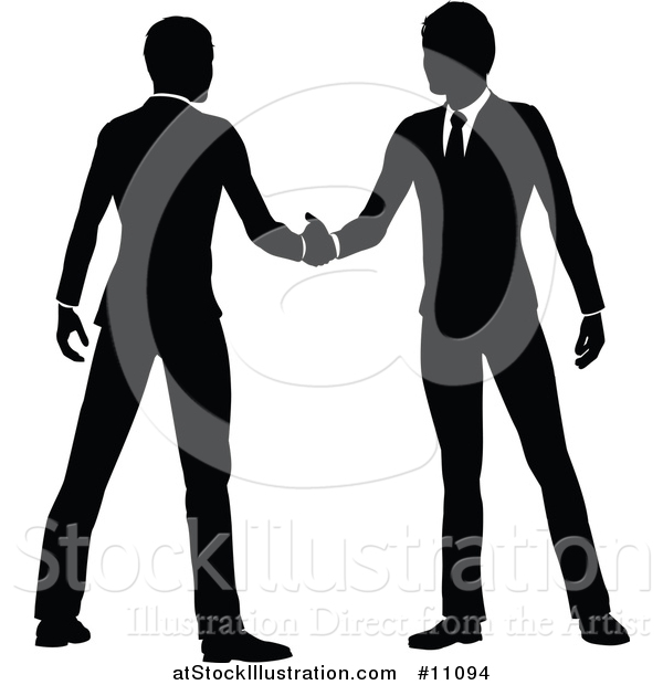 Vector Illustration of Black and White Silhouetted Business Men Shaking Hands