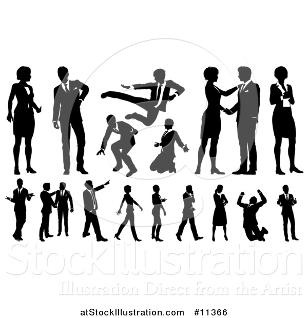 Vector Illustration of Black and White Silhouetted Business People