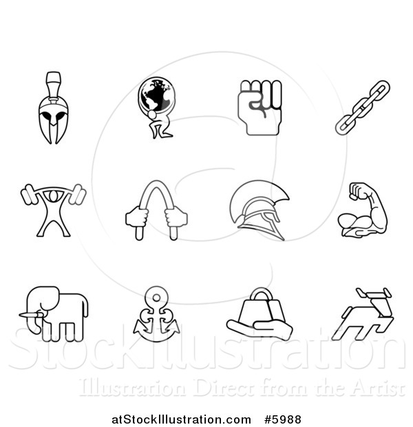 Vector Illustration of Black and White Strength Icons