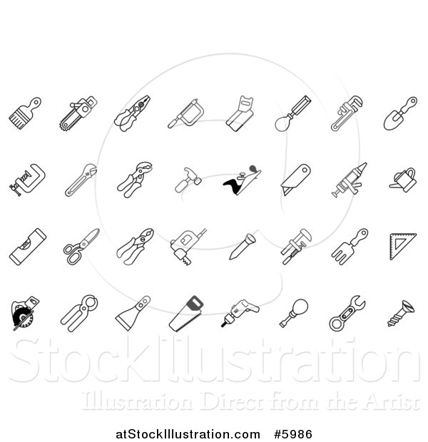 Vector Illustration of Black and White Tool Icons