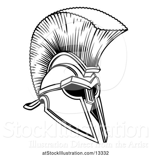 Vector Illustration of Black and White Trojan Spartan Helmet