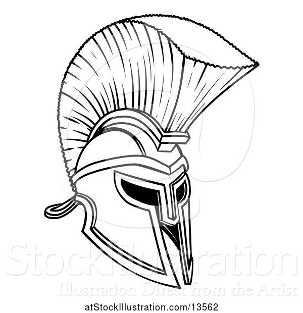 Vector Illustration of Black and White Trojan Spartan Helmet