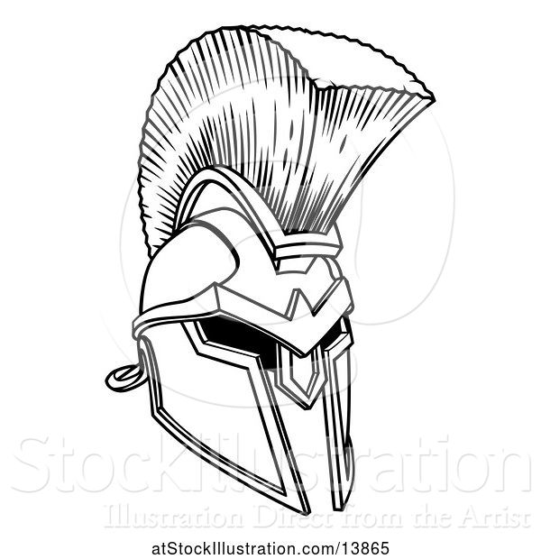 Vector Illustration of Black and White Trojan Spartan Helmet