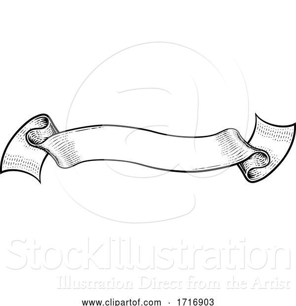 Vector Illustration of Black and White Vintage Ribbon Scroll Banner