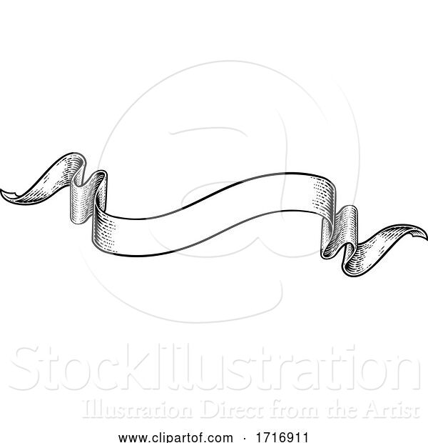 Vector Illustration of Black and White Vintage Ribbon Scroll Banner