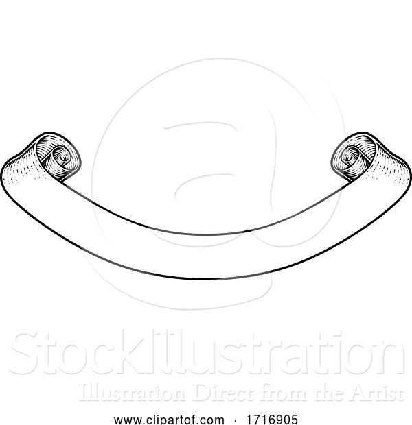 Vector Illustration of Black and White Vintage Ribbon Scroll Banner