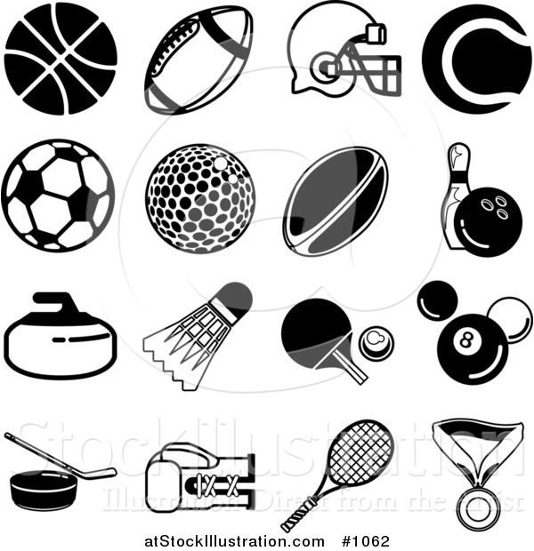 Vector Illustration of Black Athletic Related Icons over a White Background