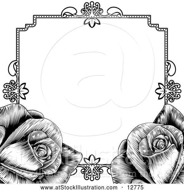 Vector Illustration of Black Border Frame with Roses