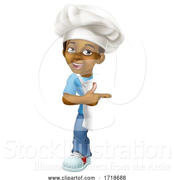 Vector Illustration of Black Boy Child Chef Kid Sign Pointing