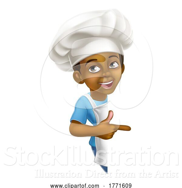 Vector Illustration of Black Boy Child Chef Kid Sign Pointing