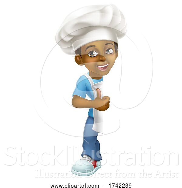 Vector Illustration of Black Boy Child Chef Kid Sign Thumbs up