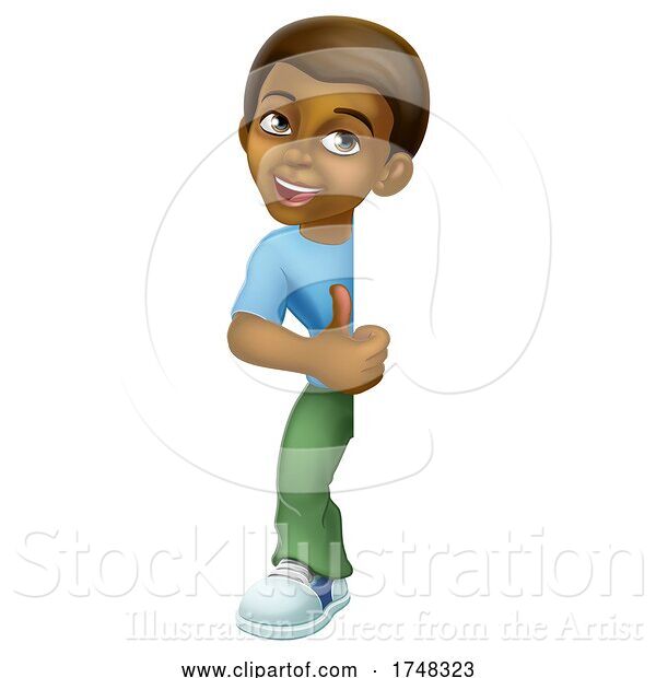 Vector Illustration of Black Boy Child Kid Thumbs up Sign