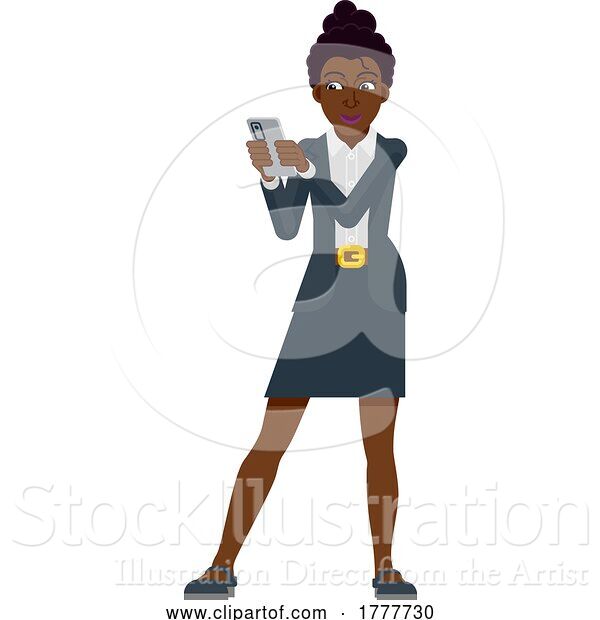 Vector Illustration of Black Business Holding Phone Lady Mascot
