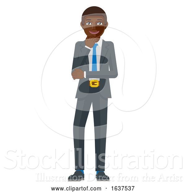 Vector Illustration of Black Businessman Thinking Mascot Concept
