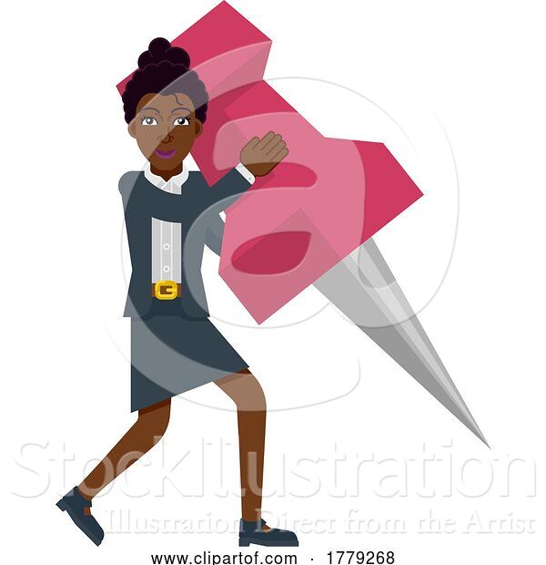 Vector Illustration of Black Businesswoman and Map Pin Tack Concept