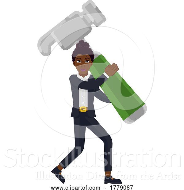 Vector Illustration of Black Businesswoman with Giant Hammer Concept