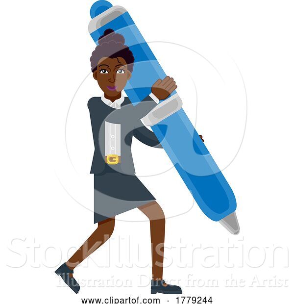 Vector Illustration of Black Businesswoman with Giant Pen Concept