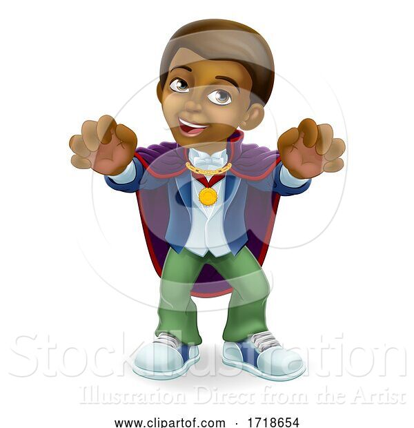 Vector Illustration of Black Child Boy Halloween Vampire Costume