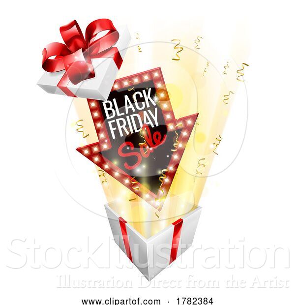Vector Illustration of Black Friday Sale Gift Box Surprise Concept
