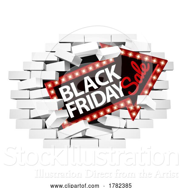 Vector Illustration of Black Friday Sale Sign Brick Wall Breaking Concept
