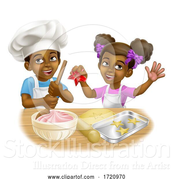 Vector Illustration of Black Girl and Boy Child Chef Cook Children