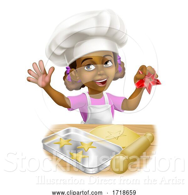 Vector Illustration of Black Girl Child Chef Cook Baker Kid