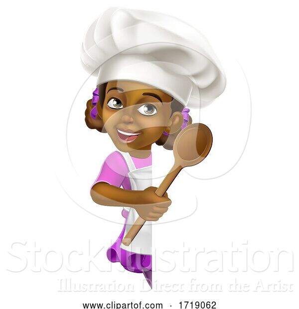 Vector Illustration of Black Girl Child Chef Kid Sign
