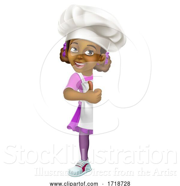 Vector Illustration of Black Girl Child Chef Kid Sign Thumbs up