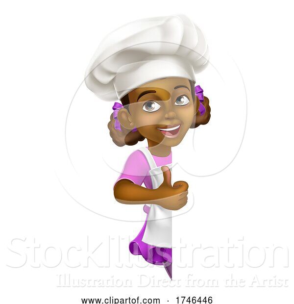 Vector Illustration of Black Girl Child Chef Kid Sign Thumbs up