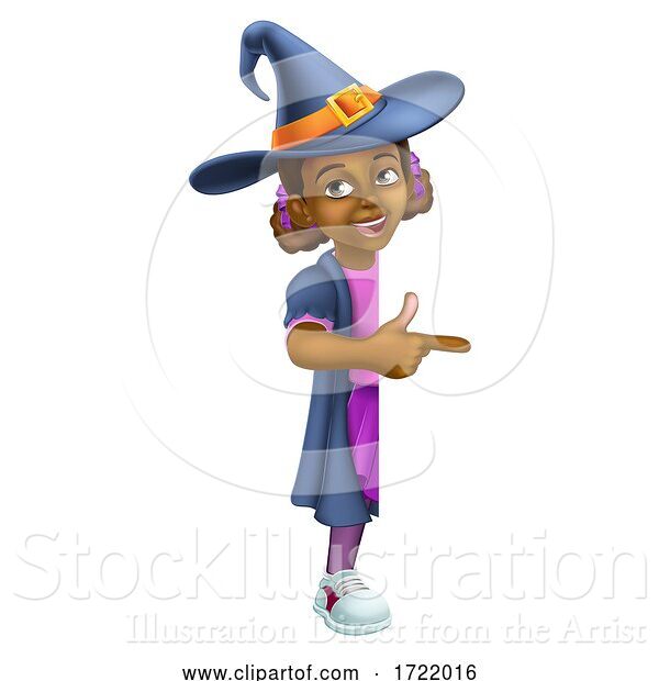 Vector Illustration of Black Girl Child Halloween Witch Sign