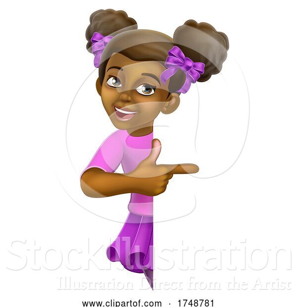 Vector Illustration of Black Girl Child Kid Pointing Sign