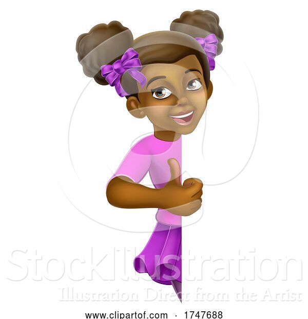 Vector Illustration of Black Girl Child Kid Thumbs up Sign