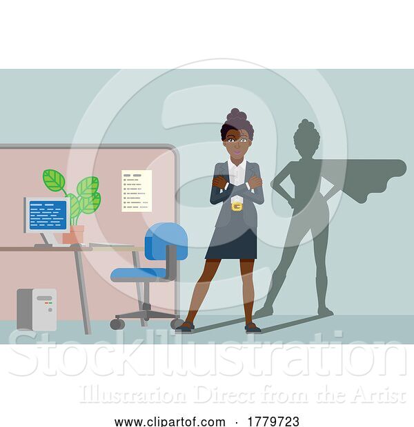 Vector Illustration of Black Hero Lady with Superhero Shadow Concept