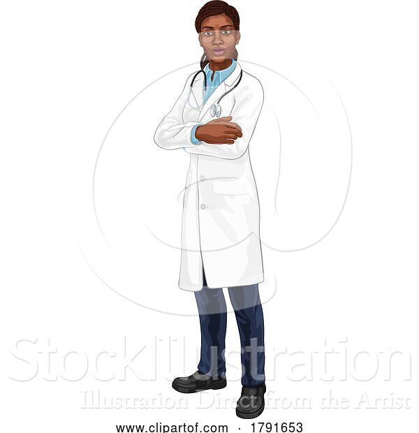 Vector Illustration of Black Lady Doctor Medical Healthcare Professional