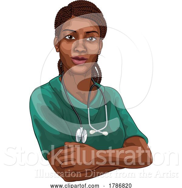 Vector Illustration of Black Lady Doctor Nurse Medical Professional