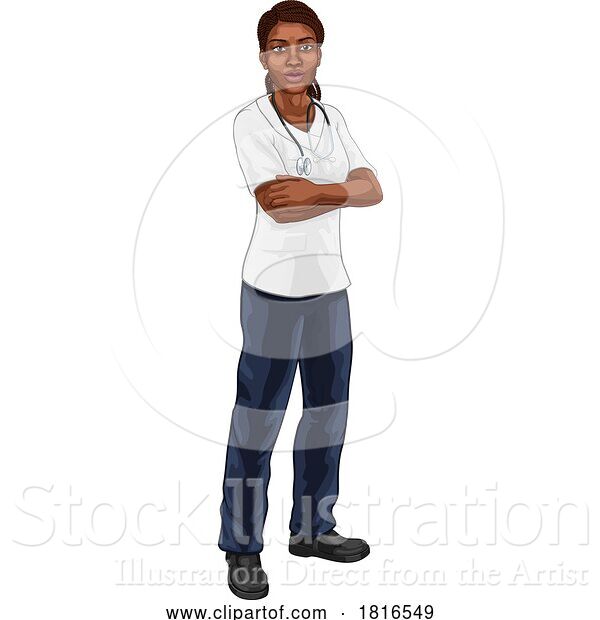 Vector Illustration of Black Lady Doctor Nurse Medical Professional