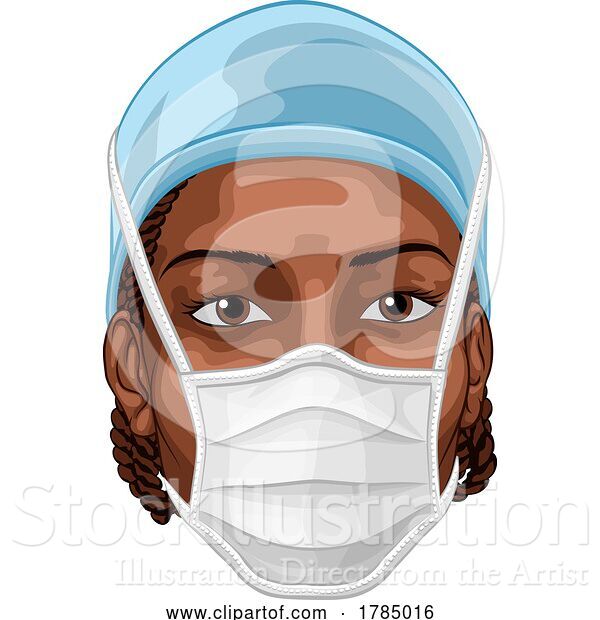 Vector Illustration of Black Lady Female Medical Doctor or Nurse in Mask
