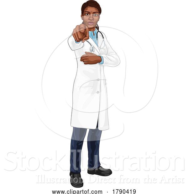Vector Illustration of Black Lady Medical Doctor Needs You Pointing