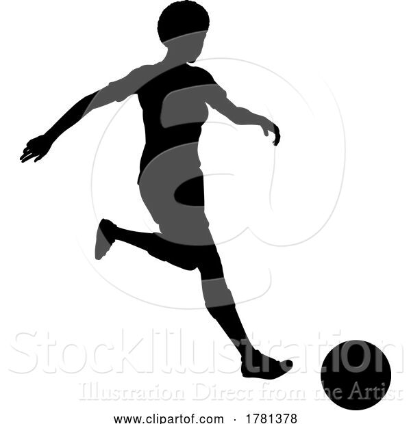 Vector Illustration of Black Lady Soccer Football Player Silhouette