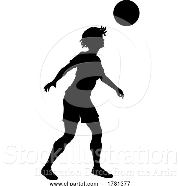 Vector Illustration of Black Lady Soccer Football Player Silhouette