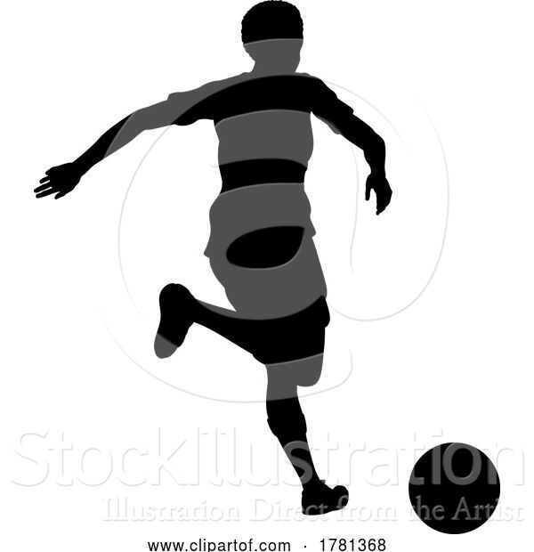 Vector Illustration of Black Lady Soccer Football Player Silhouette