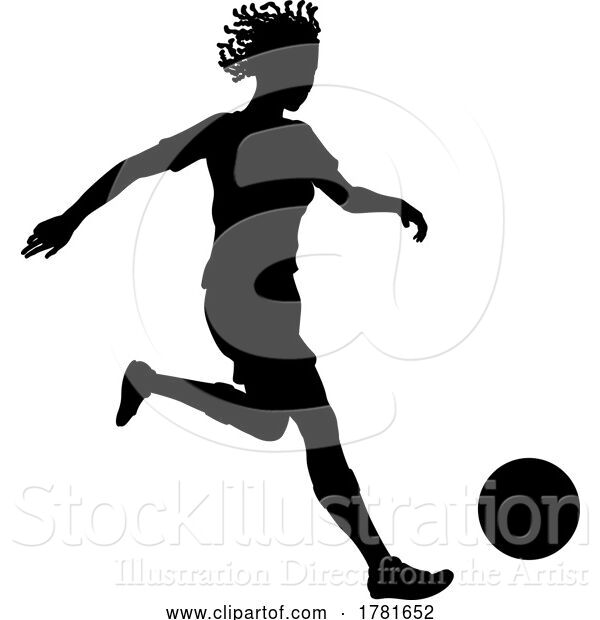 Vector Illustration of Black Lady Soccer Football Player Silhouette