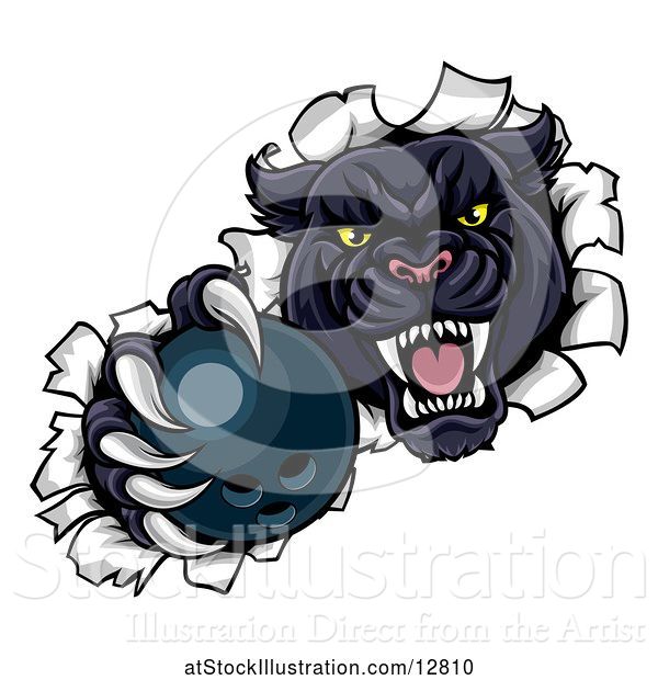 Vector Illustration of Black Panther Mascot Breaking Through a Wall with a Bowling Ball