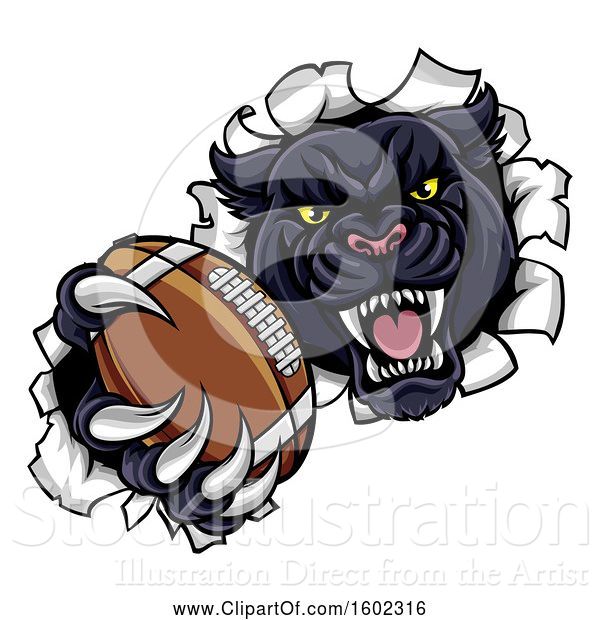 Vector Illustration of Black Panther Mascot Breaking Through a Wall with an American Football