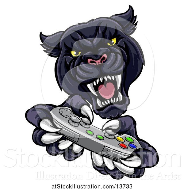 Vector Illustration of Black Panther Using a Video Game Controller