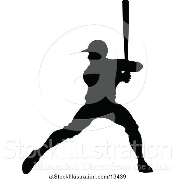 Vector Illustration of Black Silhouetted Baseball Player Batting